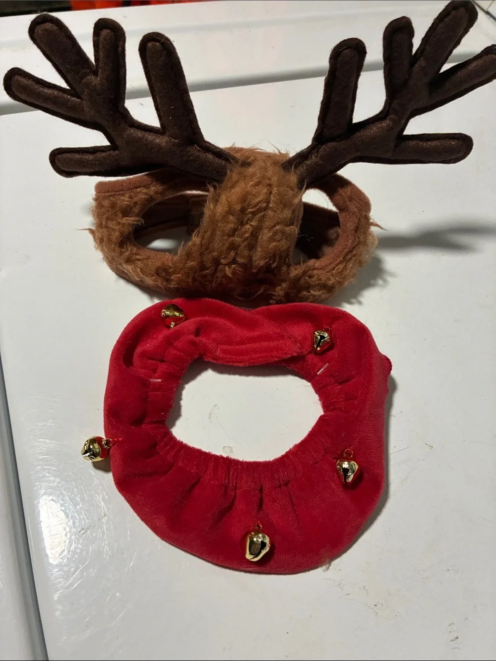 🟡Festive Brown Reindeer Antler Headband with Red Jingle Collar for Cats
